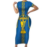Custom Sweden Football Short Sleeve Bodycon Dress Three Crowns Golden DNA Trophy