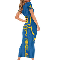 Custom Sweden Football Short Sleeve Bodycon Dress Three Crowns Golden DNA Trophy