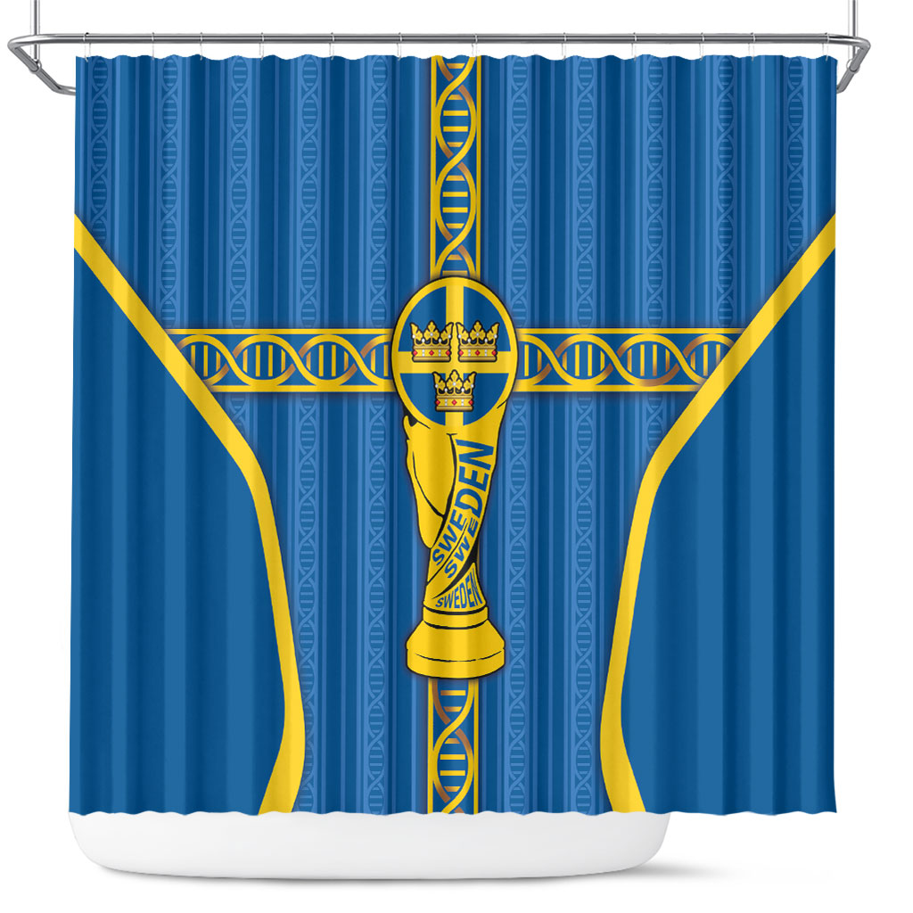 Sweden Football Shower Curtain Three Crowns Golden DNA Trophy