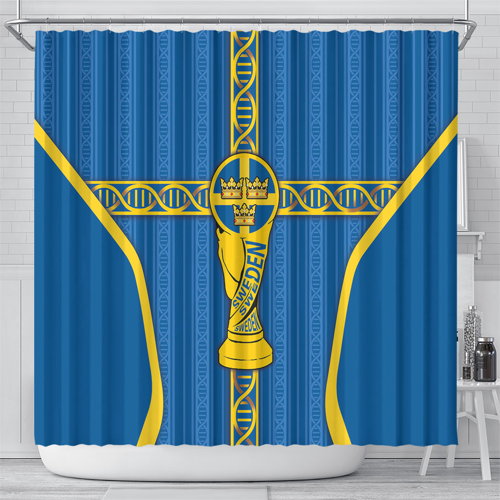 Sweden Football Shower Curtain Three Crowns Golden DNA Trophy