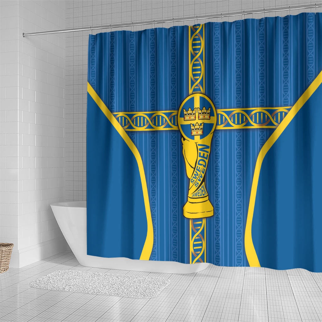 Sweden Football Shower Curtain Three Crowns Golden DNA Trophy