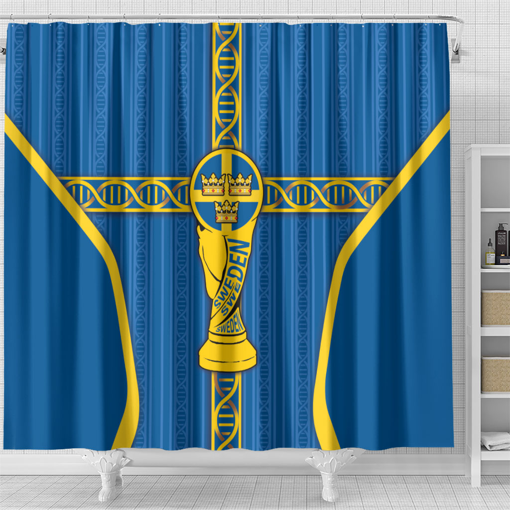 Sweden Football Shower Curtain Three Crowns Golden DNA Trophy