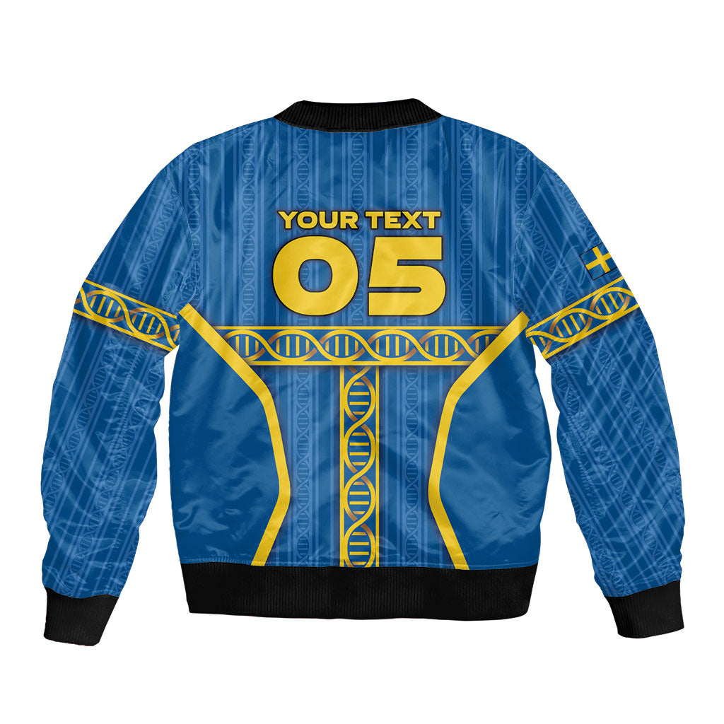 Custom Sweden Football Sleeve Zip Bomber Jacket Three Crowns Golden DNA Trophy