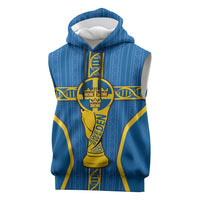 Custom Sweden Football Sleeveless Hoodie Three Crowns Golden DNA Trophy