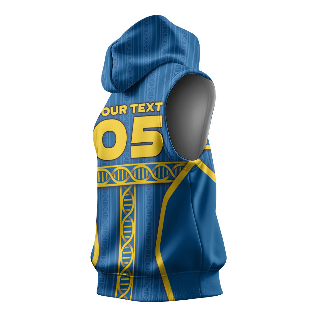 Custom Sweden Football Sleeveless Hoodie Three Crowns Golden DNA Trophy