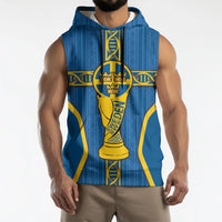 Custom Sweden Football Sleeveless Hoodie Three Crowns Golden DNA Trophy