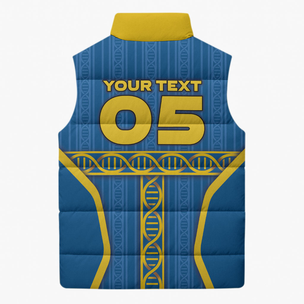 Custom Sweden Football Sleeveless Puffer Jacket Three Crowns Golden DNA Trophy