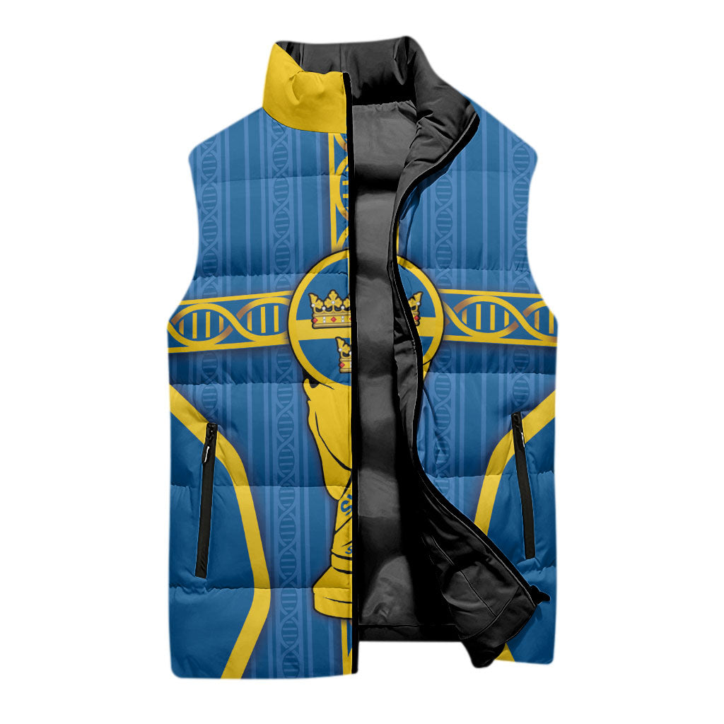 Custom Sweden Football Sleeveless Puffer Jacket Three Crowns Golden DNA Trophy