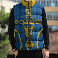 Custom Sweden Football Sleeveless Puffer Jacket Three Crowns Golden DNA Trophy