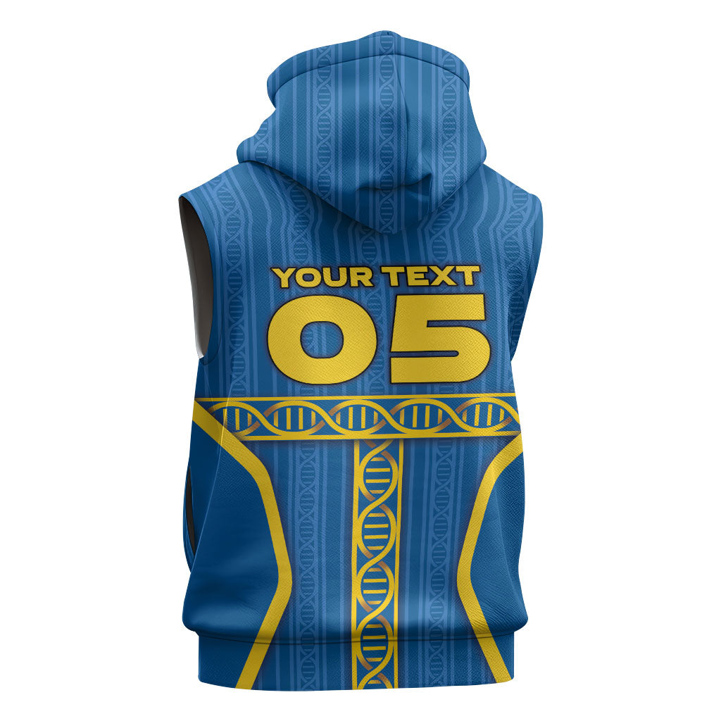 Custom Sweden Football Sleeveless Zip Hoodie Three Crowns Golden DNA Trophy