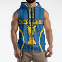 Custom Sweden Football Sleeveless Zip Hoodie Three Crowns Golden DNA Trophy