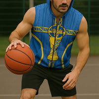 Custom Sweden Football Sleeveless Zip Hoodie Three Crowns Golden DNA Trophy