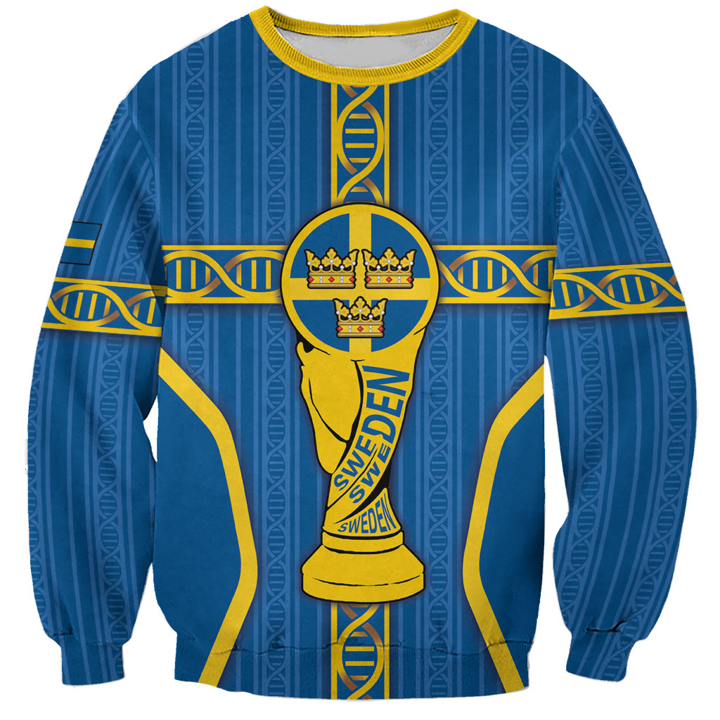 Custom Sweden Football Sweatshirt Three Crowns Golden DNA Trophy