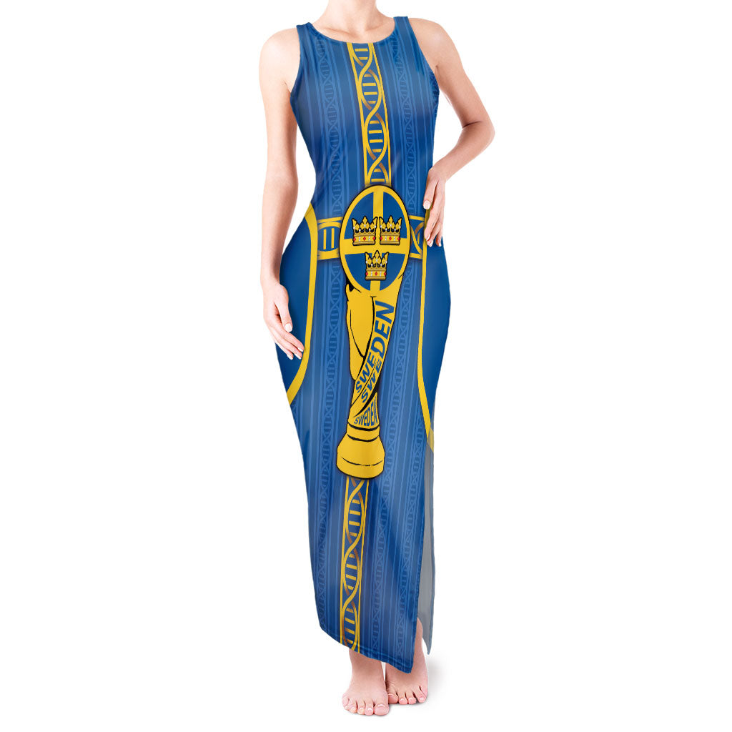 Custom Sweden Football Tank Maxi Dress Three Crowns Golden DNA Trophy