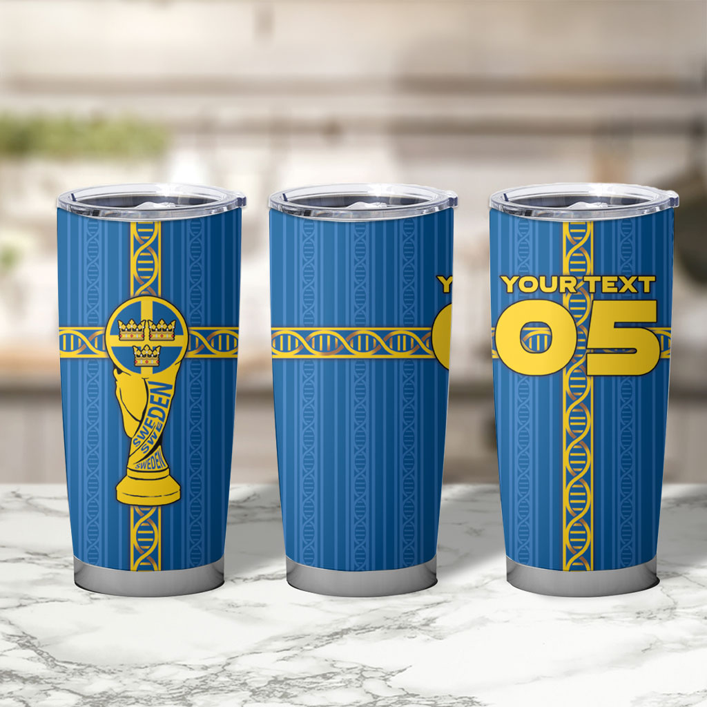 Custom Sweden Football Tumbler Cup Three Crowns Golden DNA Trophy