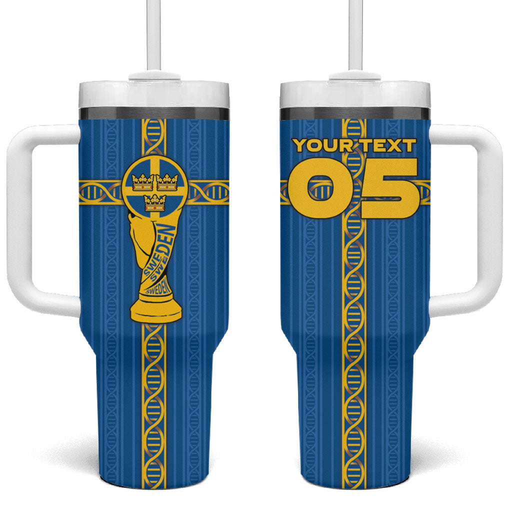 Custom Sweden Football Tumbler With Handle Three Crowns Golden DNA Trophy
