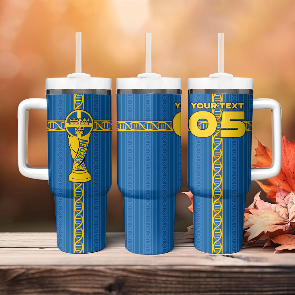 Custom Sweden Football Tumbler With Handle Three Crowns Golden DNA Trophy