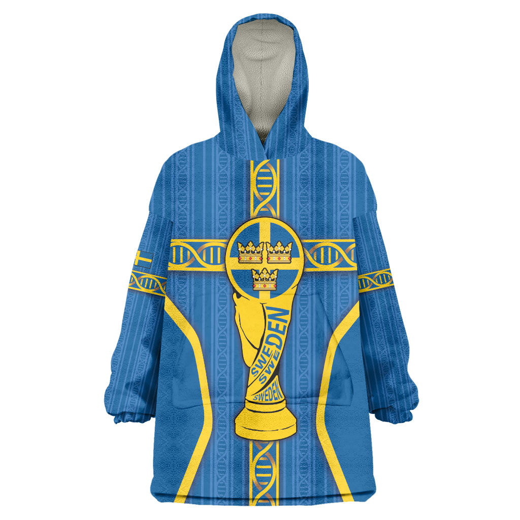 Custom Sweden Football Wearable Blanket Hoodie Three Crowns Golden DNA Trophy