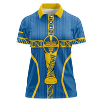 Custom Sweden Football Women Polo Shirt Three Crowns Golden DNA Trophy