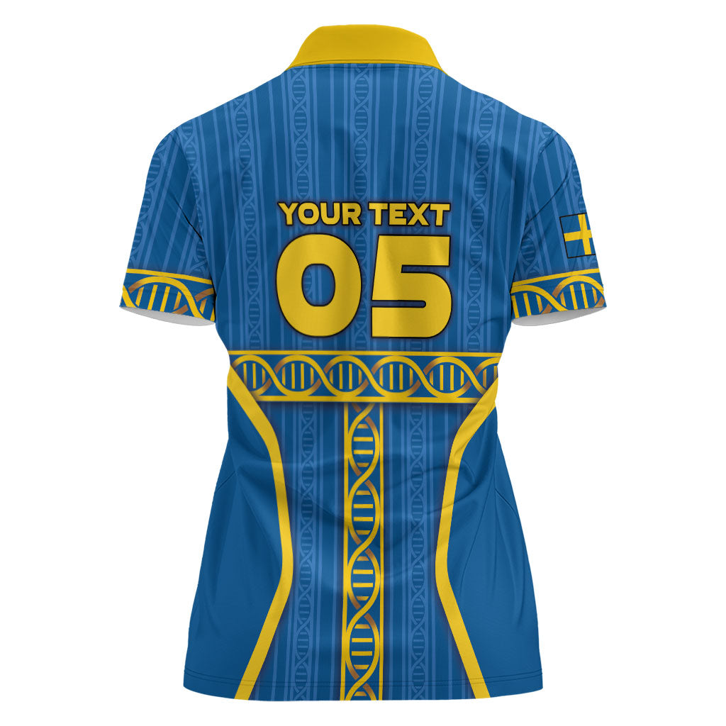 Custom Sweden Football Women Polo Shirt Three Crowns Golden DNA Trophy