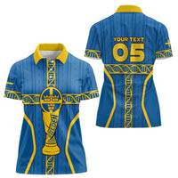 Custom Sweden Football Women Polo Shirt Three Crowns Golden DNA Trophy
