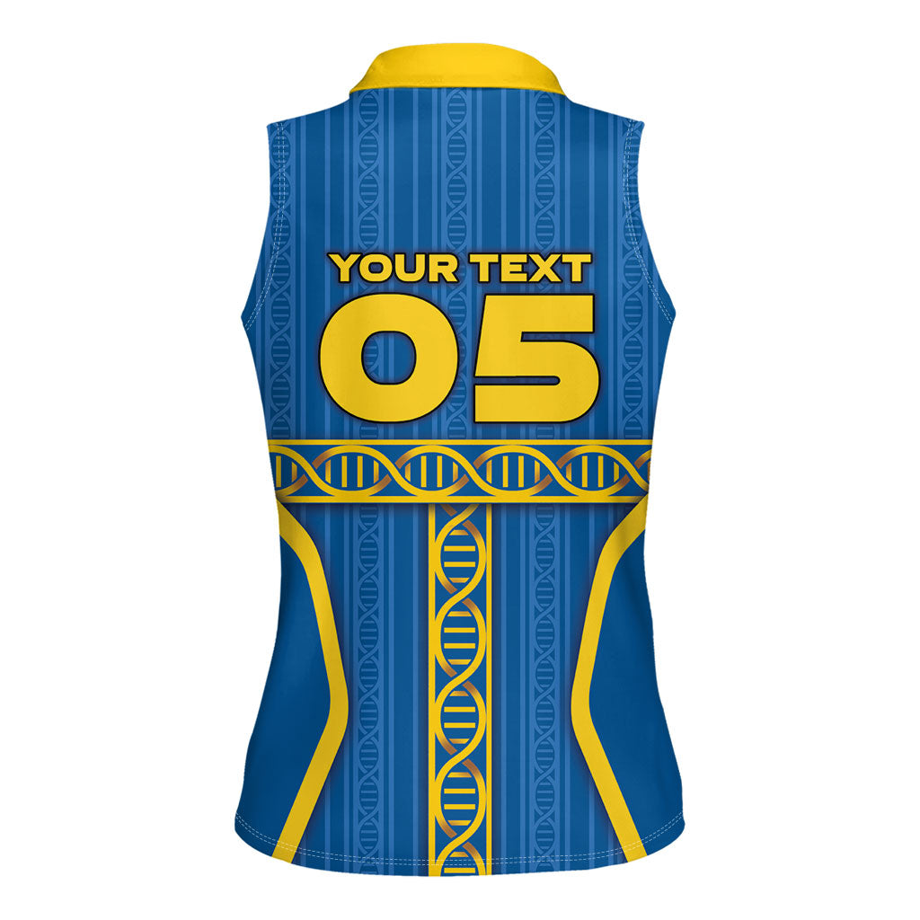 Custom Sweden Football Women Sleeveless Polo Shirt Three Crowns Golden DNA Trophy