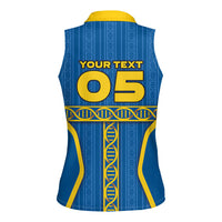 Custom Sweden Football Women Sleeveless Polo Shirt Three Crowns Golden DNA Trophy