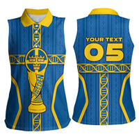 Custom Sweden Football Women Sleeveless Polo Shirt Three Crowns Golden DNA Trophy