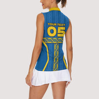 Custom Sweden Football Women Sleeveless Polo Shirt Three Crowns Golden DNA Trophy