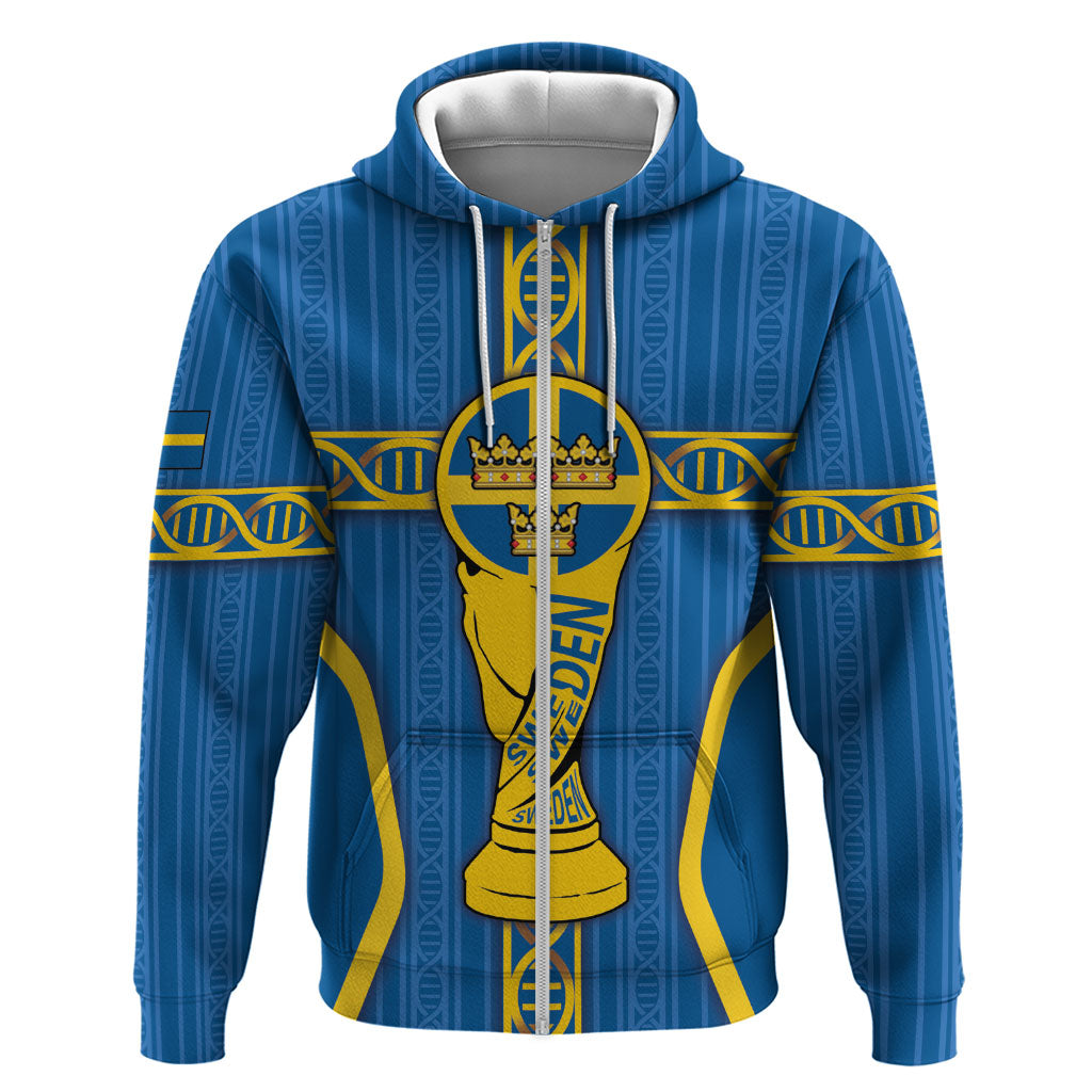 Custom Sweden Football Zip Hoodie Three Crowns Golden DNA Trophy