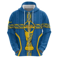 Custom Sweden Football Zip Hoodie Three Crowns Golden DNA Trophy