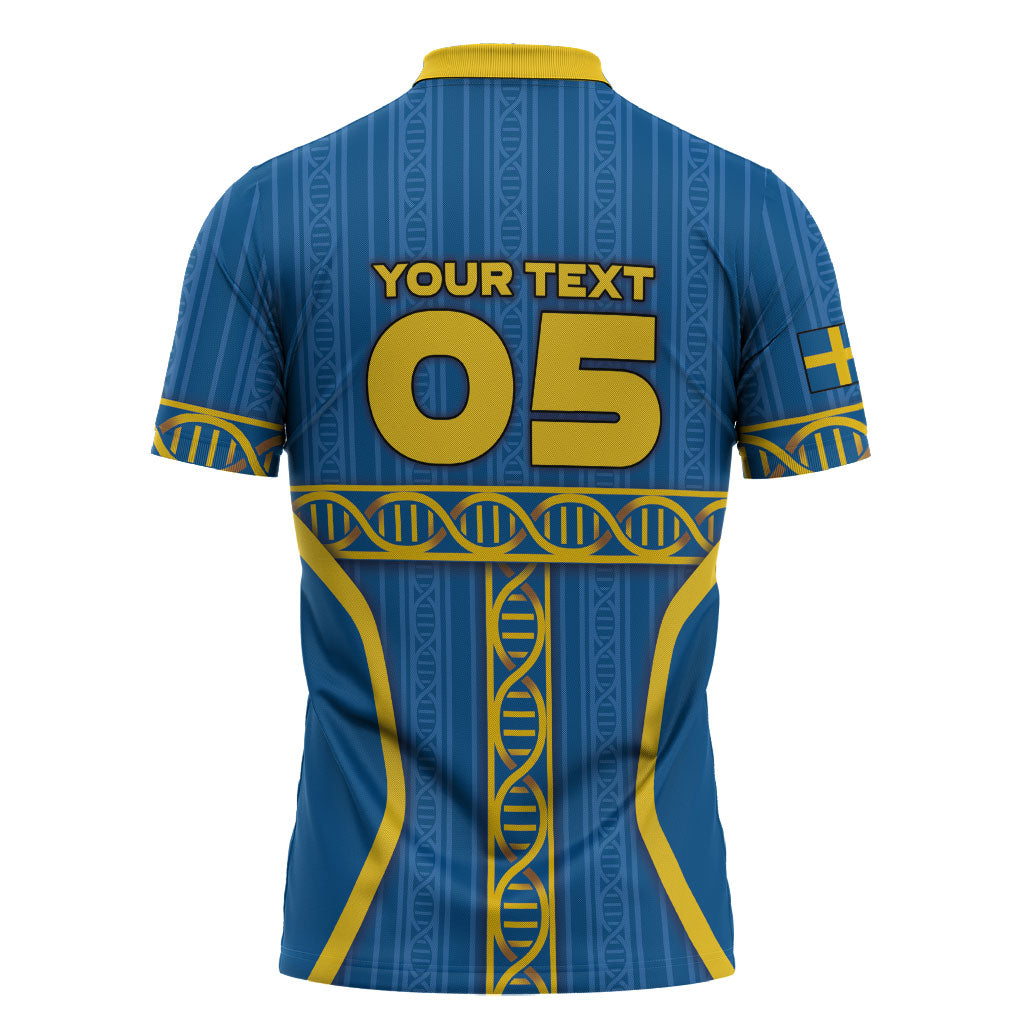 Custom Sweden Football Zipper Polo Shirt Three Crowns Golden DNA Trophy