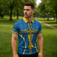 Custom Sweden Football Zipper Polo Shirt Three Crowns Golden DNA Trophy