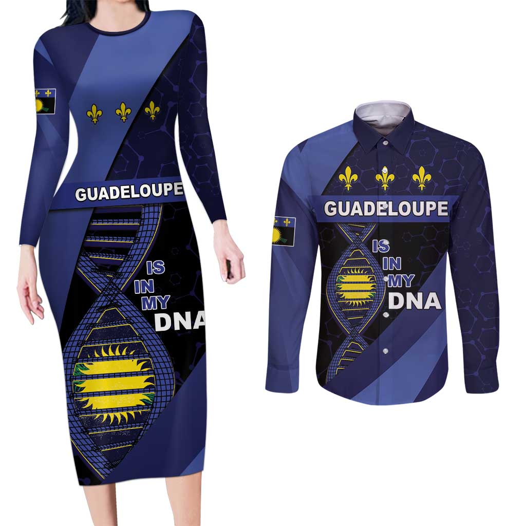 Guadeloupe Is In My DNA Couples Matching Long Sleeve Bodycon Dress and Long Sleeve Button Shirt - Wonder Print Shop