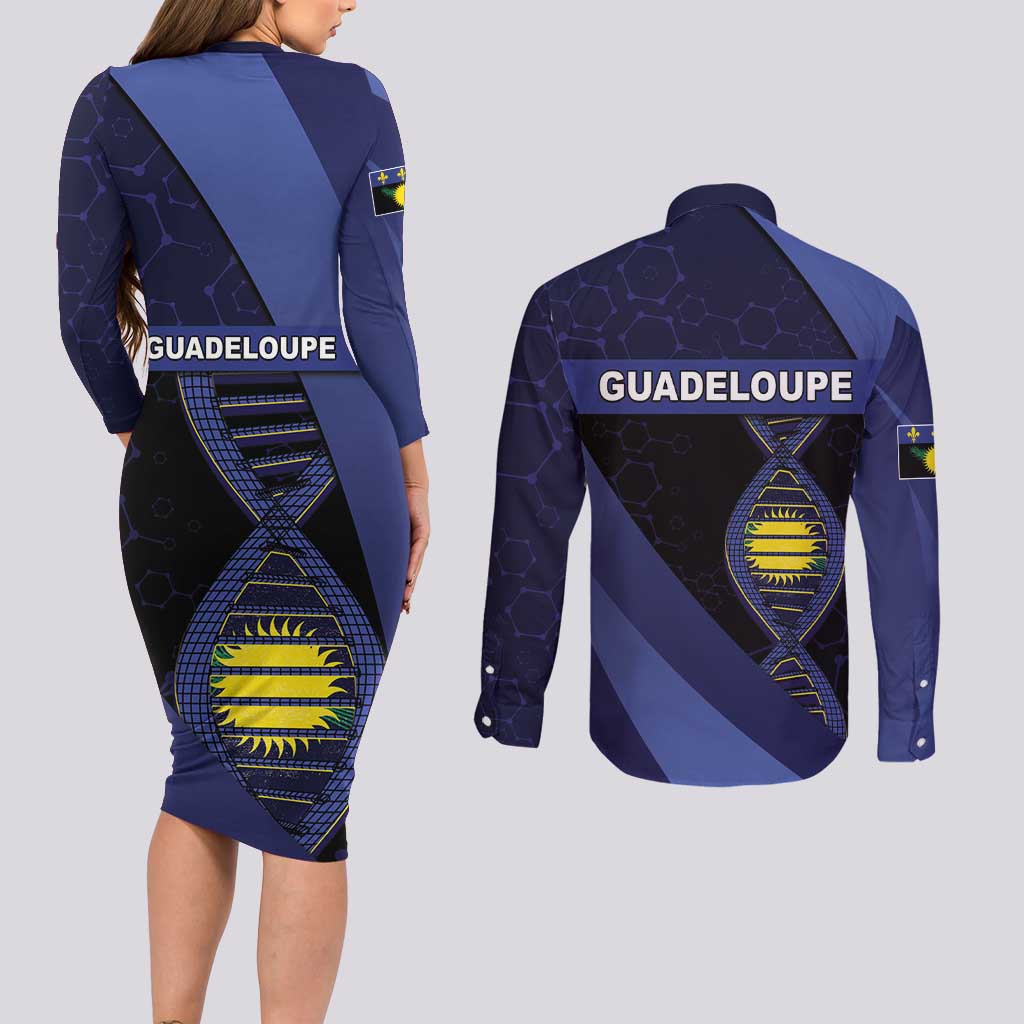 Guadeloupe Is In My DNA Couples Matching Long Sleeve Bodycon Dress and Long Sleeve Button Shirt - Wonder Print Shop