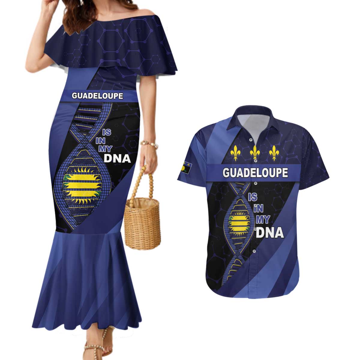 Guadeloupe Is In My DNA Couples Matching Mermaid Dress and Hawaiian Shirt - Wonder Print Shop