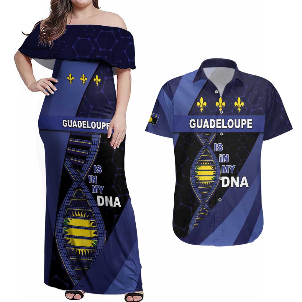 Guadeloupe Is In My DNA Couples Matching Off Shoulder Maxi Dress and Hawaiian Shirt - Wonder Print Shop