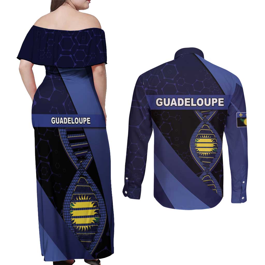 Guadeloupe Is In My DNA Couples Matching Off Shoulder Maxi Dress and Long Sleeve Button Shirt - Wonder Print Shop