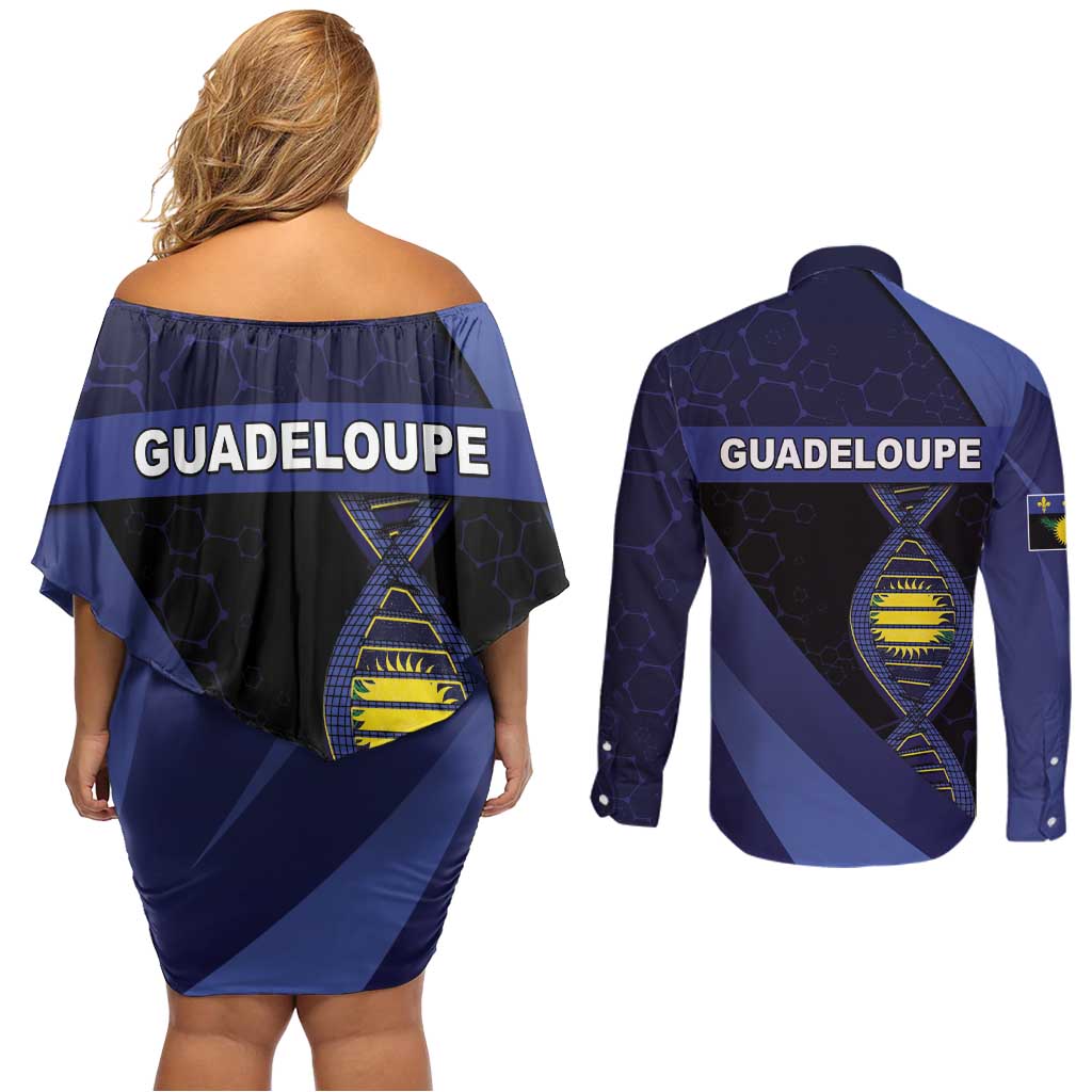 Guadeloupe Is In My DNA Couples Matching Off Shoulder Short Dress and Long Sleeve Button Shirt - Wonder Print Shop