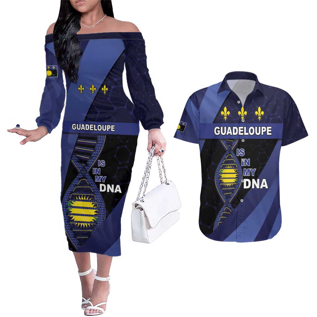 Guadeloupe Is In My DNA Couples Matching Off The Shoulder Long Sleeve Dress and Hawaiian Shirt - Wonder Print Shop