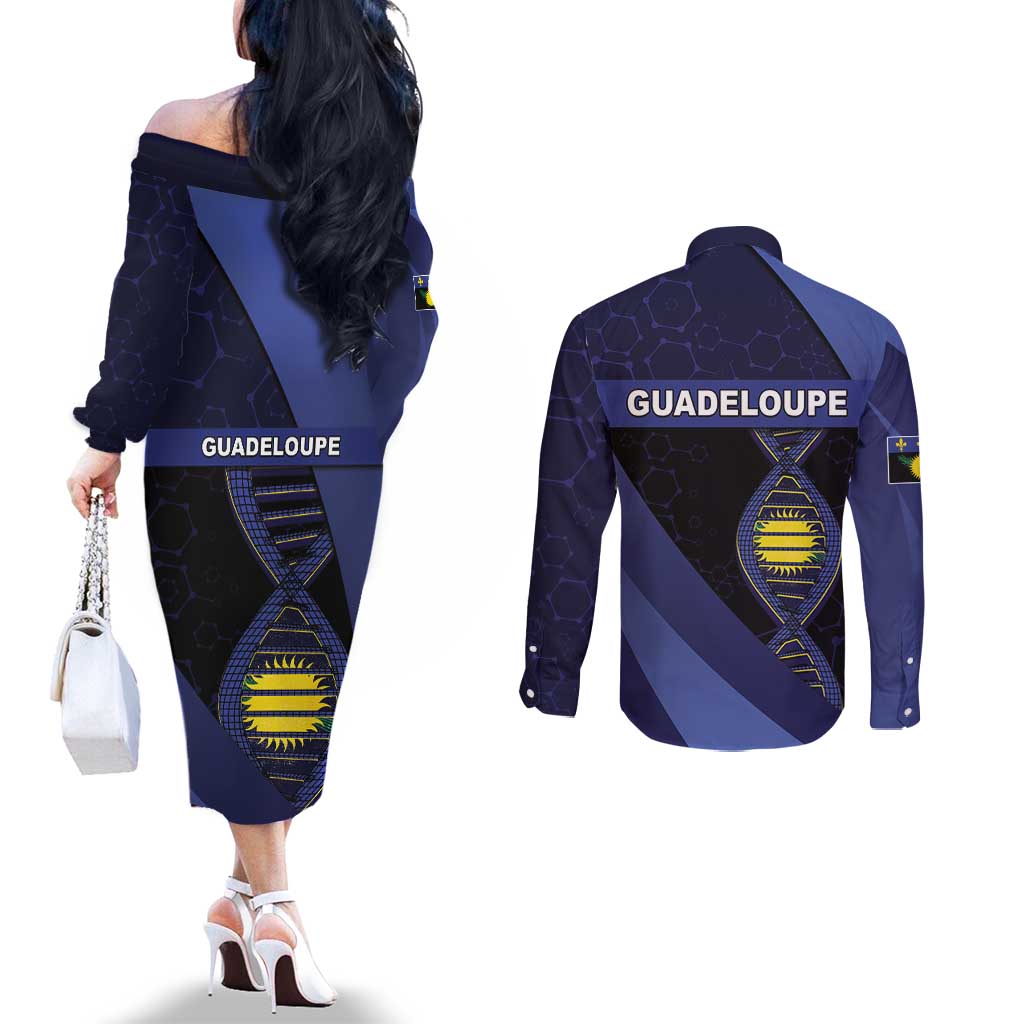 Guadeloupe Is In My DNA Couples Matching Off The Shoulder Long Sleeve Dress and Long Sleeve Button Shirt - Wonder Print Shop
