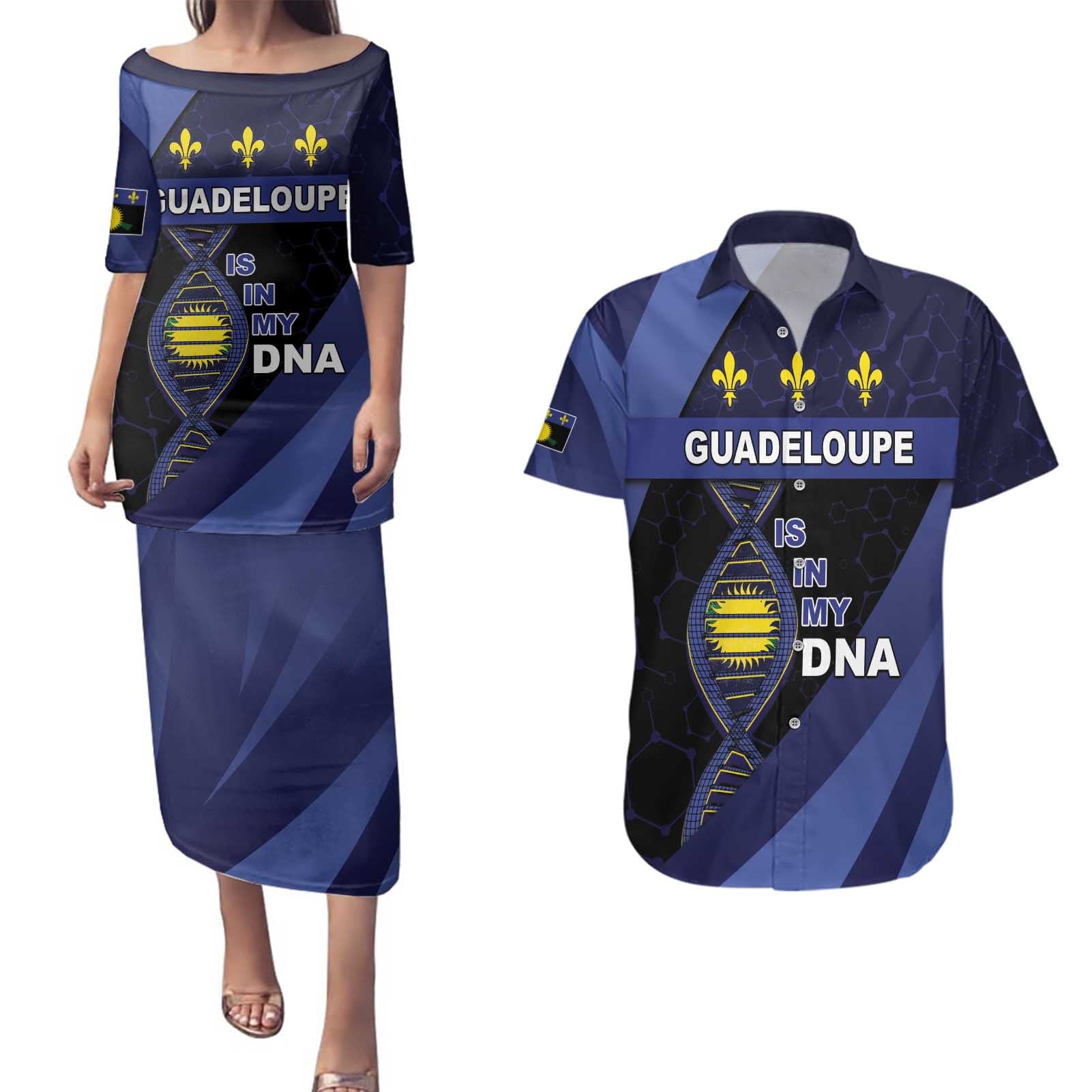 Guadeloupe Is In My DNA Couples Matching Puletasi and Hawaiian Shirt - Wonder Print Shop