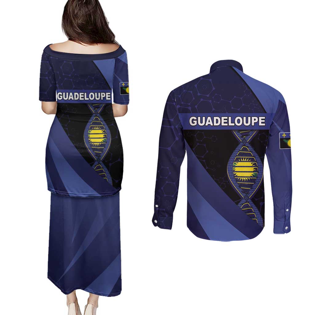Guadeloupe Is In My DNA Couples Matching Puletasi and Long Sleeve Button Shirt - Wonder Print Shop