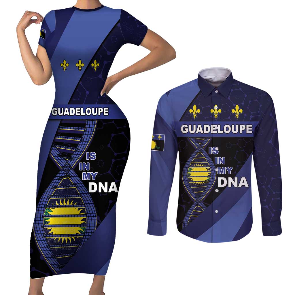 Guadeloupe Is In My DNA Couples Matching Short Sleeve Bodycon Dress and Long Sleeve Button Shirt - Wonder Print Shop