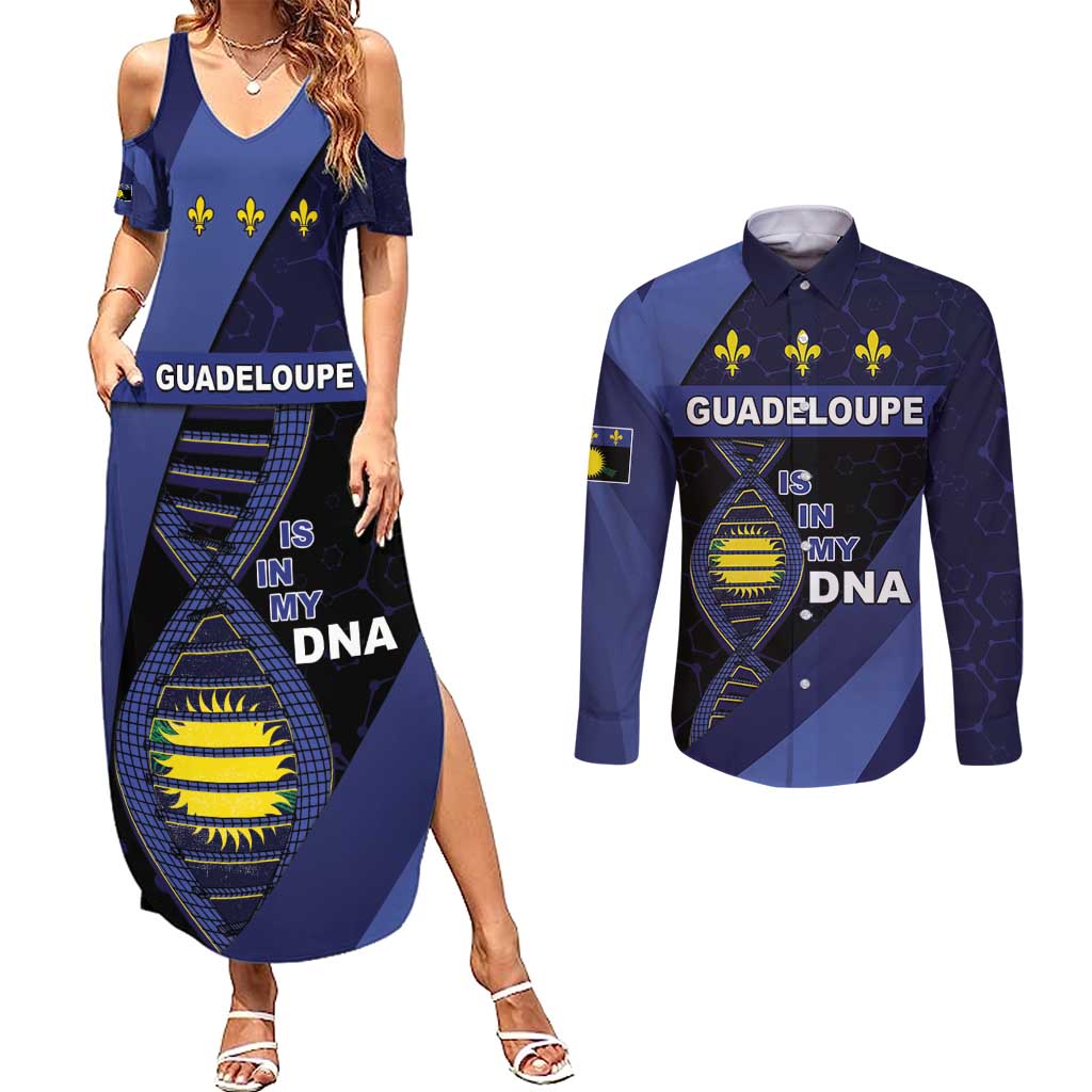Guadeloupe Is In My DNA Couples Matching Summer Maxi Dress and Long Sleeve Button Shirt - Wonder Print Shop