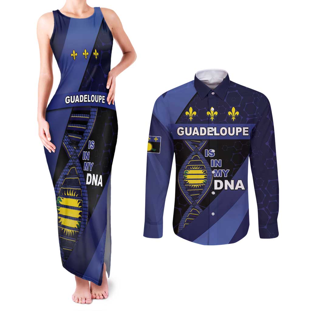 Guadeloupe Is In My DNA Couples Matching Tank Maxi Dress and Long Sleeve Button Shirt - Wonder Print Shop