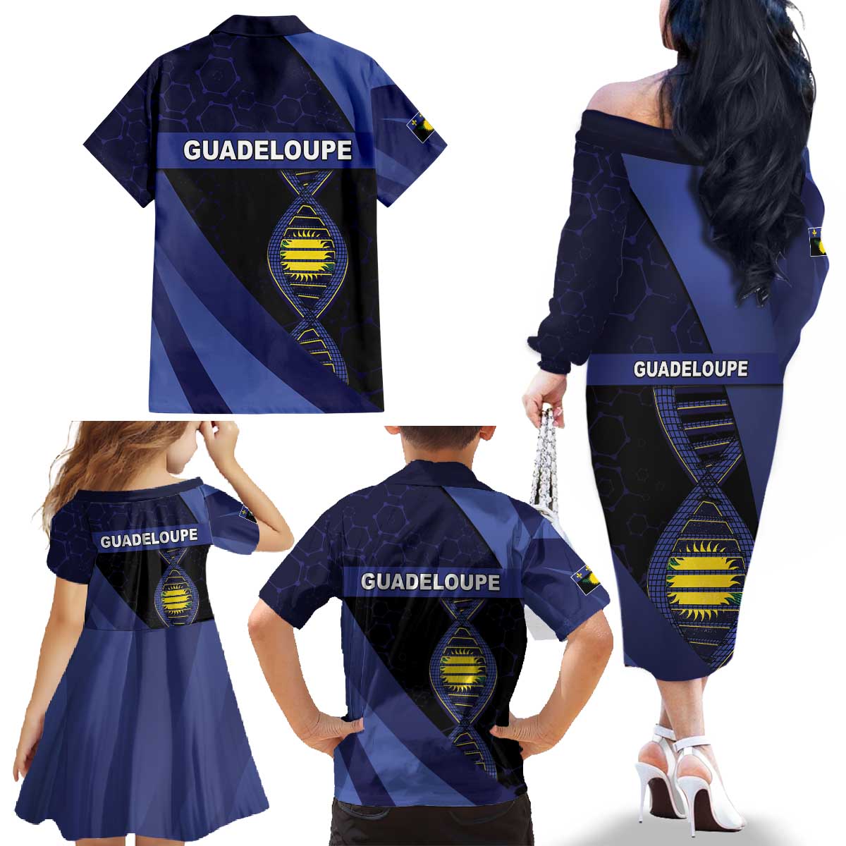 Guadeloupe Is In My DNA Family Matching Off The Shoulder Long Sleeve Dress and Hawaiian Shirt - Wonder Print Shop