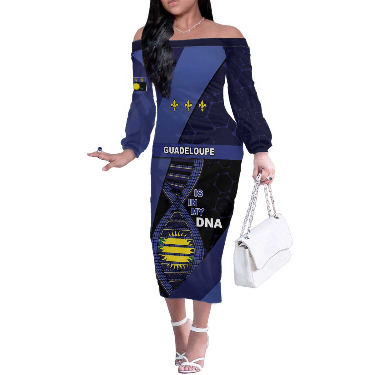 Guadeloupe Is In My DNA Family Matching Off The Shoulder Long Sleeve Dress and Hawaiian Shirt - Wonder Print Shop