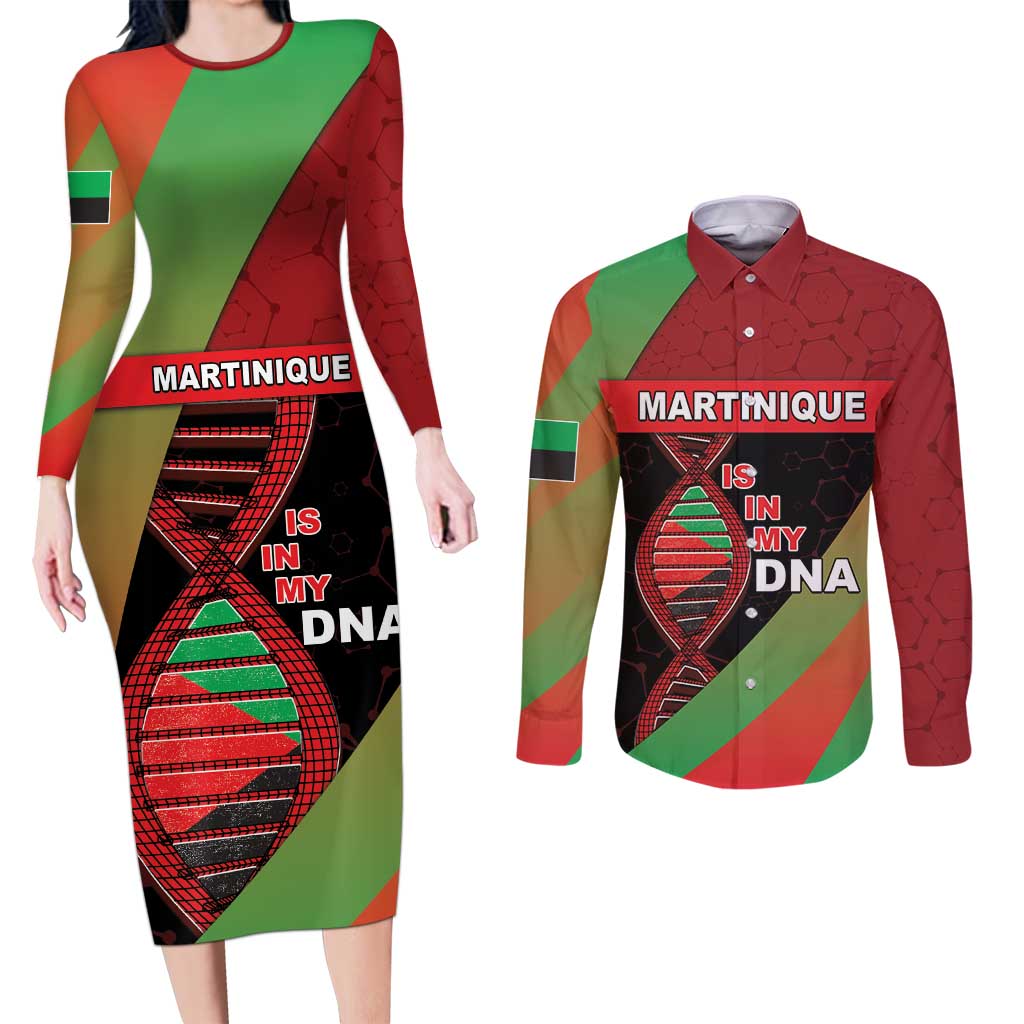 Martinique Is In My DNA Couples Matching Long Sleeve Bodycon Dress and Long Sleeve Button Shirt - Wonder Print Shop