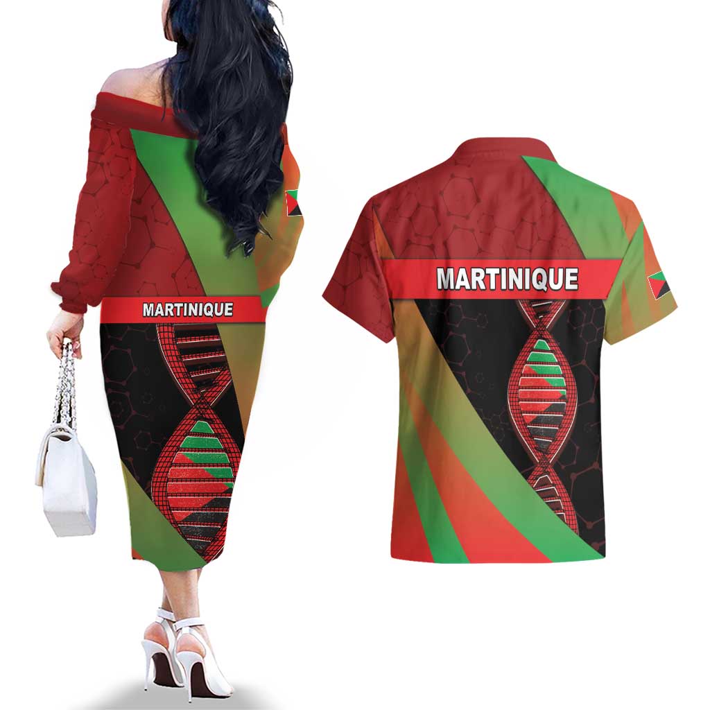 Martinique Is In My DNA Couples Matching Off The Shoulder Long Sleeve Dress and Hawaiian Shirt - Wonder Print Shop
